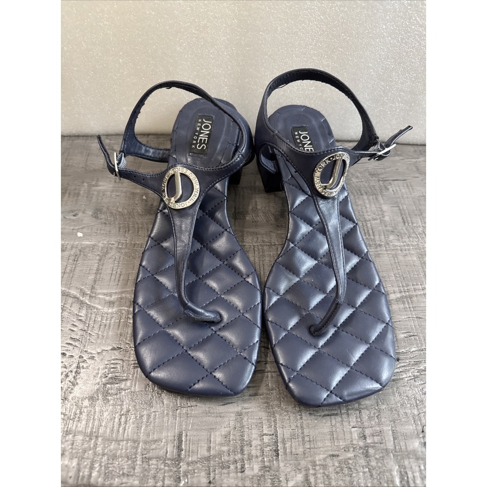 Jones New York Heatha Sandals Womens 9.5M Heatha Quilted Toe Post Slingback Blue